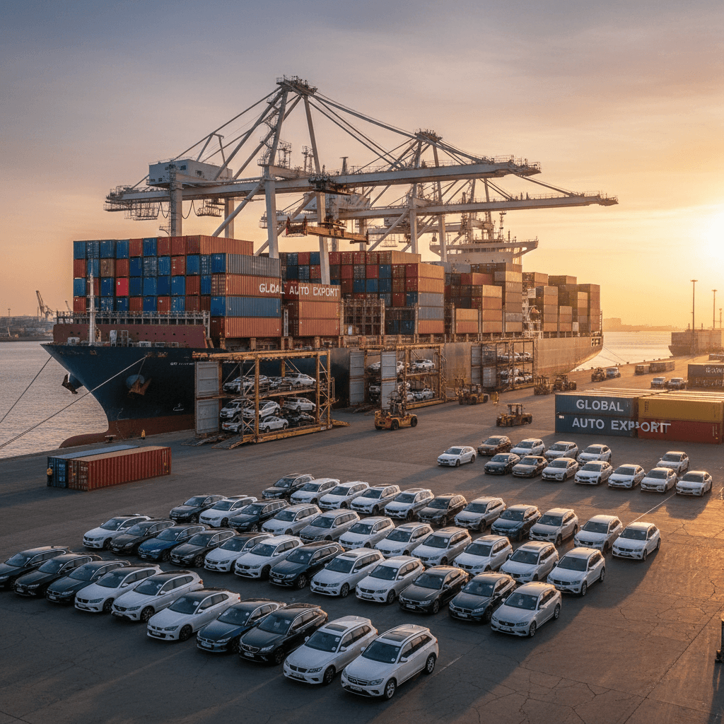 Vehicle export shipping at port